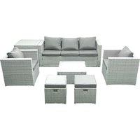 Fimous 7 Seater Rattan Garden Furniture Set with 3 Seater Sofa 2 Chair Square Coffee Table 2 Small Footstools Side Table Light Grey Mixed