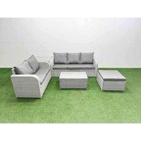 Fimous 6 Seater PE Rattan Wicker Garden Furniture Patio Conservatory Sofa Set w/ Rectangular Coffee Table 3 Seater Sofa Love Sofa Big Footstool Side