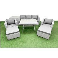 Fimous 8 Pieces Outdoor PE Rattan Sofa Armchair Set with Side Table Big Stool in Light Grey