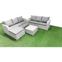 Fimous Outdoor Garden Furniture Sets 7 Seater Wicker Rattan Furniture Sofa Sets w/ Square Coffee Table high Back Lounge Sofa Big Footstool Light Grey