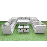 Fimous 10 Seater Garden Furniture Set with 2 Small Stools 2 Side Tables in Light Grey