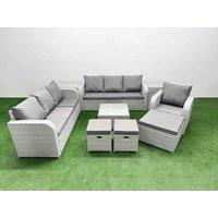 Fimous 10 Seater Poly Rattan Outdoor Garden Furniture Square Coffee Table Sofa Set Patio 3 Seater Sofa Reclining Chair 3 Seater Sofa 3 Stools 2 Side