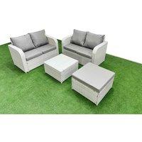Fimous 5 Seater Outdoor Love Sofa Set Rattan Garden Furniture Set with Square Coffee Table Big Footstool Light Grey