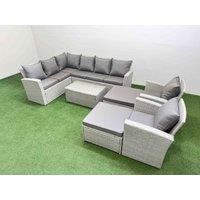 Fimous 12 Seater Garden Outdoor PE Rattan Furniture Set with 4 Footstools 2 Chair Light Grey Mixed