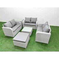 Fimous 7 Seater PE Wicker Rattan Furniture Sofa Sets with Square Coffee Table 2 Seater Love Sofa Big Footstool Side Table Light Grey