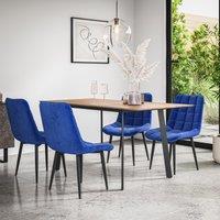 More4Homes Haydon Extending Dining Table & Chairs- Oak Effect Table Top w Black Legs + Nova Velvet Dining Chair Set Of 6 in Blue