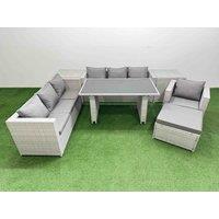 Fimous Patio Garden Furniture Sets with 2 Side Tables Big Stool Light Grey