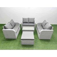 Fimous 7 Seater PE Wicker Rattan Furniture Sofa Sets with Rectangular Coffee Table 2 Seater Love Sofa Big Footstool Light Grey