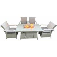 Fimous Outdoor Rattan Garden Furniture Set Patio 4 Chairs Plus Gas Fire Pit Table Sets Light Grey Mixed