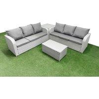 Fimous Outdoor Garden Furniture Sets 6 Seater Wicker Rattan Furniture Sofa Sets w/ Rectangular Coffee Table high Back Lounge Sofa Side Table Light