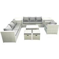 Fimous Wicker PE Rattan Sofa Garden Furniture Set with Armchair Oblong Coffee Table 2 Small Footstools 2 Side Tables Light Grey Mixed