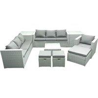 Fimous Wicker PE Rattan Sofa Garden Furniture Set with Armchair Square Coffee Table 3 Footstools 2 Side Tables Light Grey Mixed