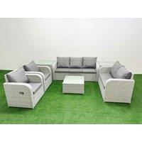 Fimous PE Rattan Garden Furniture Set Adjustable Chair Sofa Double Love Seat 2 Seater Sofa Lounge Set Square Coffee Table 2 Side Table Light Grey