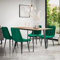 More4Homes Haydon Extending Dining Table & Chairs- Oak Effect Table Top w Black Legs + Nova Velvet Dining Chair Set Of 4 in Green