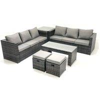 Fimous Garden Outdoor Rattan Furniture Set with Sofa Coffee table 2 Small Footstools Side Table Dark Grey Mixed
