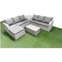 Fimous Outdoor Garden Furniture Sets 7 Seater Wicker Rattan Furniture Sofa Sets w/ Rectangular Coffee Table high Back Lounge Sofa Big Footstool Side