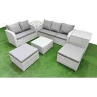 Fimous 7 Seater PE Rattan Wicker Garden Furniture Patio Conservatory Sofa Set w/ Square Coffee Table 3 Seater Sofa Love Sofa 2 Big Footstool 2 Side