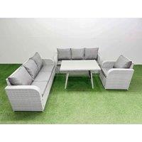 Fimous 4 Pieces Outdoor PE Rattan Garden Furniture with Reclining Chair in Light Grey