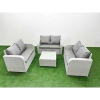 Fimous 6 Seater PE Wicker Rattan Furniture Sofa Sets with Square Coffee Table 2 Seater Love Sofa Light Grey