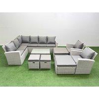 Fimous 10 Seater Garden Outdoor PE Rattan Furniture Set with 2 Big Footstools 2 Chair Light Grey Mixed