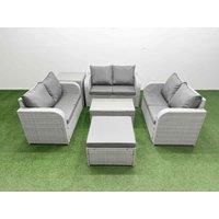 Fimous 7 Seater PE Wicker Rattan Furniture Sofa Sets with Rectangular Coffee Table 2 Seater Love Sofa Big Footstool Side Table Light Grey
