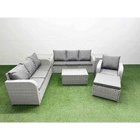 Fimous 8 Seater Poly Rattan Outdoor Garden Furniture Sofa Set Patio 3 Seater Sofa Reclining Chair 3 Seater Sofa Big Footstool 2 Side Table Light Grey
