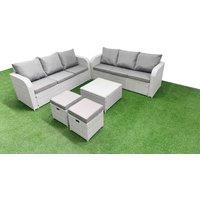 Fimous Outdoor Garden Furniture Sets 8 Seater Wicker Rattan Furniture Sofa Sets with Square Coffee Table high Back Lounge Sofa Stools Light Grey