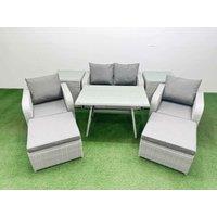 Fimous PE Wicker Rattan Garden Furniture Set Reclining Chair 2 Side Tables in Light Grey