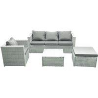 Fimous 5 Seater Rattan Garden Furniture Set with 3 Seater Sofa Chair Square Coffee Table Big Footstool Light Grey Mixed