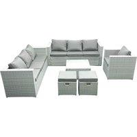 Fimous Wicker PE Rattan Sofa Garden Furniture Set with Armchair Square Coffee Table 2 Small Footstools Light Grey Mixed