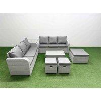 Fimous Outdoor Garden Furniture Sets 9 Seater Wicker Rattan Furniture Sofa Sets w/ Rectangular Coffee Table high Back Lounge Sofa 3 Stools Side Table