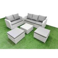 Fimous 7 Seater PE Rattan Wicker Garden Furniture Patio Conservatory Sofa Set with Square Coffee Table 3 Seater Sofa Love Sofa 2 Big Footstool