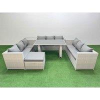 Fimous Patio Outdoor Garden Furniture Sets with Side Table Big Stool in Light Grey