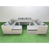 Fimous Patio Outdoor Garden Furniture Sets with Side Table 2 Big Stool in Light Grey