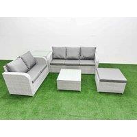 Fimous 6 Seater PE Rattan Wicker Garden Furniture Patio Conservatory Sofa Set w/ Square Coffee Table 3 Seater Sofa Love Sofa Big Footstool Side Table
