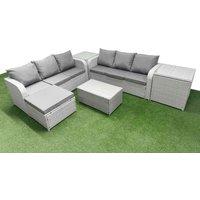 Fimous Outdoor Garden Furniture Sets 7 Seater Wicker Rattan Furniture Sofa Sets w/ Rectangular Coffee Table high Back Lounge Sofa Big Footstool 2