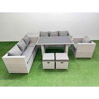 Fimous Patio Garden Furniture Sets with Side Table 2 Small Stool Light Grey