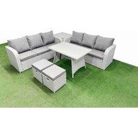 Fimous Rattan High Back Lounge Sofa Set with 3 Seater Sofa Side Table Stool in Light Grey