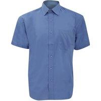Russell Men's Collection Short Sleeve Poly-Cotton Easy Care Poplin Shirt in Blue | Size: 19.5 in