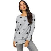 Roman Women's Round Neck Polka Dot Print Long Sleeve Top in Grey | Size: 16