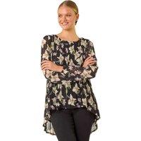 Roman Women's Floral Print Pleated Top in Black | Size: 14