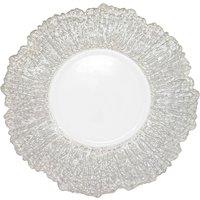 Neel Blue 33cm Charger Plates Crackled Glass Plates for Dinner Table Decoration in Metallic Silver
