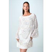 Coast Women's Premium Beaded Placement Artwork Bridal Mini Dress in Ivory | Size: 14