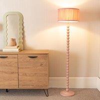 ValueLights Bobbins Painted Rose Floor Lamp with Ruched Pleated Drum Lamp Shade & LED Bulb in Pale Pink