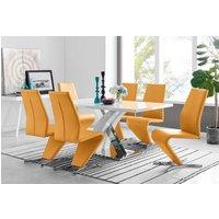 FurnitureboxUK Atlanta Modern Rectangle Chrome Metal High Gloss White Dining Table & 6 Willow Chairs Set in Mustard