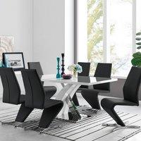 FurnitureboxUK Atlanta Modern Rectangle Chrome Metal High Gloss White Dining Table & 6 Willow Chairs Set in Black
