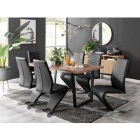 FurnitureboxUK Kylo Large Brown Wood Effect Dining Table & 6 Willow Faux Leather Chairs in Black