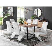 FurnitureboxUK Kylo Large Brown Wood Effect Dining Table & 6 Willow Faux Leather Chairs in White