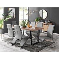 FurnitureboxUK Kylo Large Brown Wood Effect Dining Table & 6 Willow Faux Leather Chairs in Grey