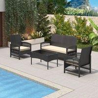 MCC Direct Rattan Furniture 4 Piece Set Garden Patio Seating coffee table Black | Size: 1 Pack